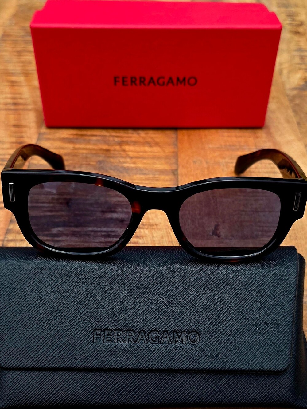 Salvatore Ferragamo Blue, Square Men's Sunglasses Arm with Gold Logo
